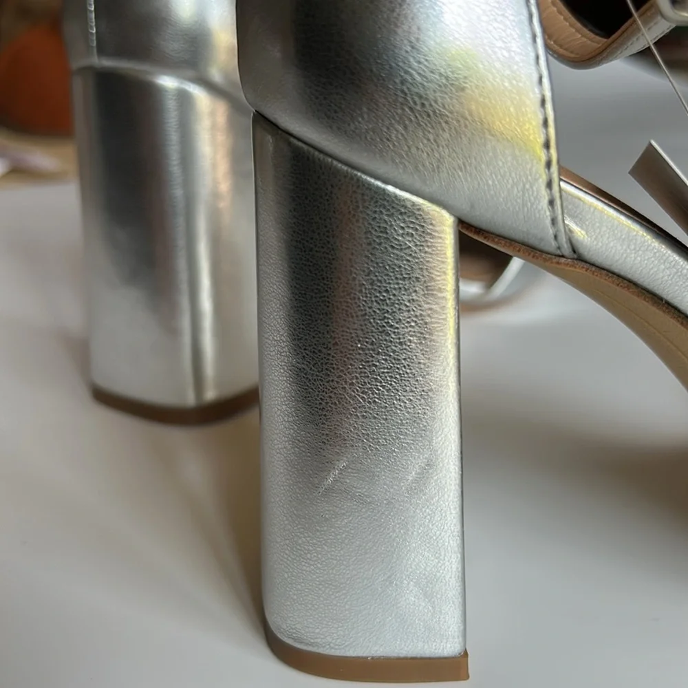 A New Day Shelly Metallic Silver Ankle Strap Heels